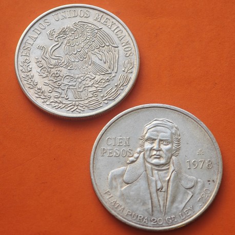 . 1 Moneda MBC x MEXICO 100 PESOS 1978 JOSE MORELOS KM.483.2 PLATA México silver 0,46 ONZAS R/3