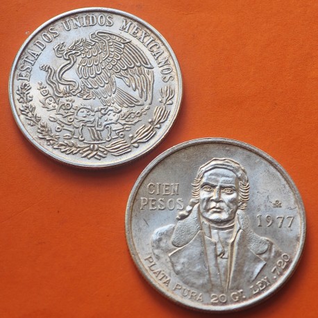. 1 Moneda MBC x MEXICO 100 PESOS 1977 JOSE MORELOS KM.483.2 PLATA México silver 0,64 ONZAS R/4