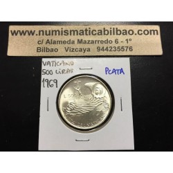 VATICANO 500 LIRAS 1969 ANGEL y PAPA PABLO VI CON LA MITRA (GORRO PAPAL) KM.115 MONEDA DE PLATA SC