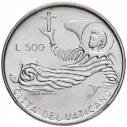 VATICANO 500 LIRAS 1969 ANGEL y PAPA PABLO VI CON LA MITRA (GORRO PAPAL) KM.115 MONEDA DE PLATA SC