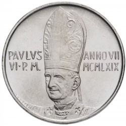 VATICANO 500 LIRAS 1969 ANGEL y PAPA PABLO VI CON LA MITRA (GORRO PAPAL) KM.115 MONEDA DE PLATA SC