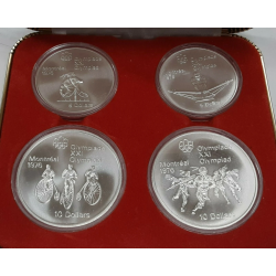 @4,32 ONZAS PLATA PURA@ 4 monedas x CANADA 5 DOLARES 1974 + 10 DOLARES 1974 OLIMPIADA DE MONTREAL 1976 SC Estuche SILVER SET