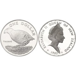 NUEVA ZELANDA 1 DOLAR 1982 PAJARO TAKAHE e ISABEL II KM.51.A MONEDA DE PLATA PROOF New Zealand