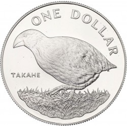 NUEVA ZELANDA 1 DOLAR 1982 PAJARO TAKAHE e ISABEL II KM.51.A MONEDA DE PLATA PROOF New Zealand