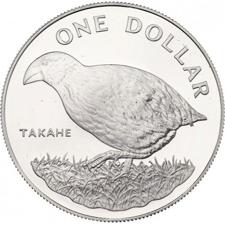 NUEVA ZELANDA 1 DOLAR 1982 PAJARO TAKAHE e ISABEL II KM.51.A MONEDA DE PLATA PROOF New Zealand