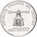 URUGUAY 25000 NUEVOS PESOS 1992 BANCO CENTRAL - PRESA DE ACUÑAR KM.101 MONEDA DE PLATA SC 33 mm