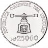 URUGUAY 25000 NUEVOS PESOS 1992 BANCO CENTRAL - PRESA DE ACUÑAR KM.101 MONEDA DE PLATA SC 33 mm