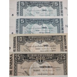 @MATRIZ ORIGINAL@ BILBAO EUZKADI 5A+5+10+25+50+100+500+1000 PESETAS 1937 SC @BILLETES LUJO@ Guerra Civil EUSKADI