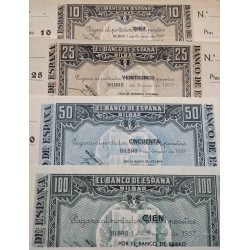 @MATRIZ ORIGINAL@ BILBAO EUZKADI 5A+5+10+25+50+100+500+1000 PESETAS 1937 SC @BILLETES LUJO@ Guerra Civil EUSKADI