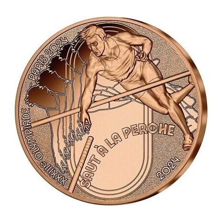 FRANCIA 1/4 EURO 2024 SALTO CON PÉRTIGA Olimpiada de París MONEDA DE COBRE SC FRANCE 0,25 Euros