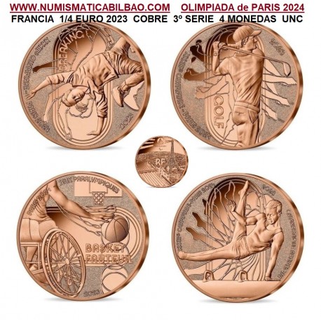 . @AGOTADAS@ FRANCIA 1/4 EURO 2023 GOLF BASKET GIMNASIA BREAKDANCE Olimpiada de París 2024 SC 4 MONEDAS COBRE