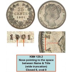 . @ESCASA@ HOLANDA 25 CENTIMOS 1901 REINA GUILLERMINA KM.120.2 MONEDA DE PLATA The Netherlands 10 Cents silver coin WILHELMINA