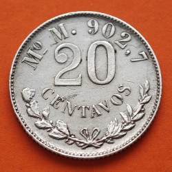 @RARA@ MEXICO 20 CENTAVOS 1898 Mo M AGUILA y VALOR KM.405.2 MONEDA DE PLATA MBC- República Mexicana silver coin 20mm