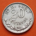 @RARA@ MEXICO 20 CENTAVOS 1898 Mo M AGUILA y VALOR KM.405.2 MONEDA DE PLATA MBC- República Mexicana silver coin 20mm