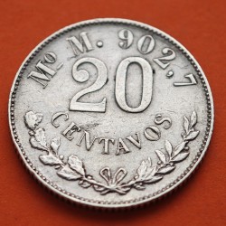 @RARA@ MEXICO 20 CENTAVOS 1898 Mo M AGUILA y VALOR KM.405.2 MONEDA DE PLATA MBC- República Mexicana silver coin 20mm
