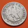 @ESCASA@ CHILE 20 CENTAVOS 1892 CONDOR y ESCUDO Ceca de SANTIAGO So KM.138.4 MONEDA DE PLATA silver coin