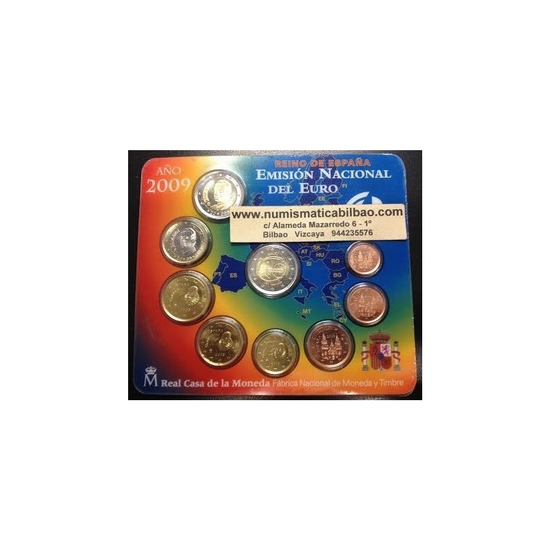 ESPAÑA CARTERA FNMT EURO 2009 BU SET KMS EURO 1+2+5+10+20+50 Centimos 1€ + 2 EUROS + 2 EUROS 2009 EMU ANIVERSARIO