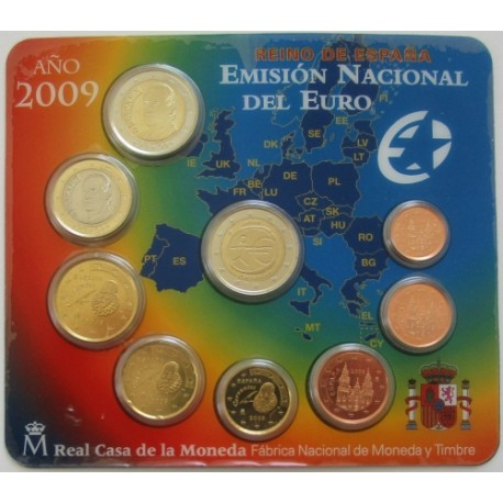 ESPAÑA CARTERA FNMT EURO 2009 BU SET KMS EURO 1+2+5+10+20+50 Centimos 1€ + 2 EUROS + 2 EUROS 2009 EMU PLÁSTICO IMPERFECTO