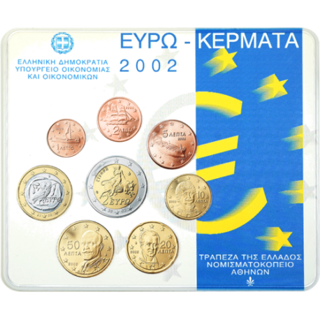 GRECIA CARTERA OFICIAL EUROS 2002 SC 1+2+5+10+20+50 CENTIMOS 1 EURO + 2 EUROS 2002 BU SET KMS PRIMER AÑO DE EMISION@