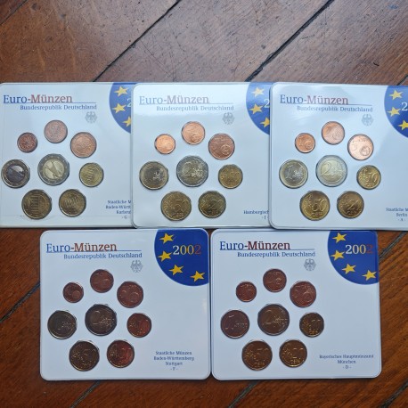 @OFERTA - VER FOTOS@ ALEMANIA MONEDAS EURO 2002 SC 1+2+5+10+20+50 Centimos + 1 EURO + 2 EUROS 2002 Letras A+D+F+G+J