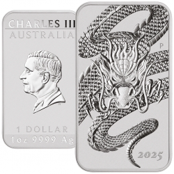 . 1 aaaaaaaacoin @4/JULIO Envío@ AUSTRALIA 1 DOLAR 2025 DRAGON - CARLOS III Forma de LINGOTE MONEDA PLATA ONZA OZ