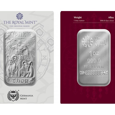 . 1 aaaaaaaacoin @4/JULIO Envío@ THOR y MARTILLO Lingote INGLATERRA 1 ONZA 2025 MEDALLA DE PLATA Serie Dioses Nórdicos