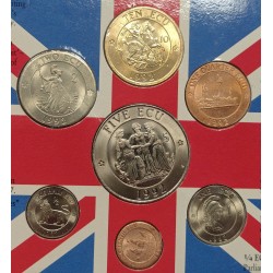 1992 UNITED KINGDOM ECU SET Blister Estuche 1/10 + 1/4 + 1/2 ECU y 1 + 2 + 5 + 10 ECU 1992 NICKEL COBRE LATÓN