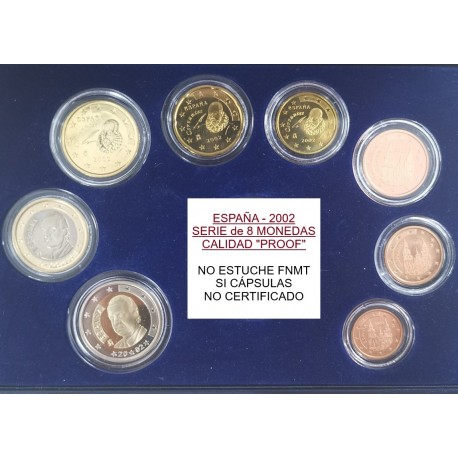. @PROOF - SI CÁPSULAS - NO ESTUCHE@ ESPAÑA MONEDAS EURO 2002 PROOF 1+2+5+10+20+50 CENTIMOS 1+2 EUROS 2002