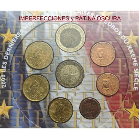 . @VER FOTOS - PÁTINA OSCURA@ FRANCIA CARTERA OFICIAL EUROS 2000 SC 1 CÉNTIMO a 2 EUROS 2000 SET BU 8 MONEDAS