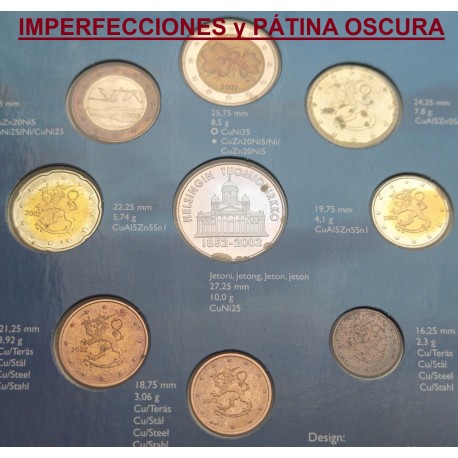 . @VER FOTOS - PÁTINA OSCURA@ FINLANDIA CARTERA OFICIAL EUROS 2002 SC 1 CÉNTIMO a 2 EUROS 2002 SET BU 8 MONEDAS