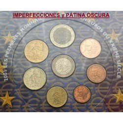 . @VER FOTOS - PÁTINA OSCURA@ FRANCIA CARTERA OFICIAL EUROS 2001 SC 1 CÉNTIMO a 2 EUROS 2001 SET BU 8 MONEDAS
