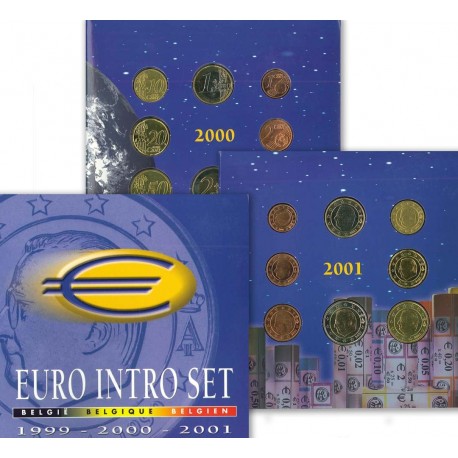 . @VER FOTOS - MUY RARO - PÁTINA OSCURA@ BÉLGICA CARTERA OFICIAL EUROS 1999 + 2000 + 2001 SC 1 CÉNTIMO a 2 EUROS SET 24 MONEDAS