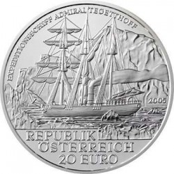 AUSTRIA 20 EUROS 2005 BARCO EXPEDICIÓN POLAR TEGETTHOFF KM.3126 MONEDA DE PLATA ESTUCHE Österreich