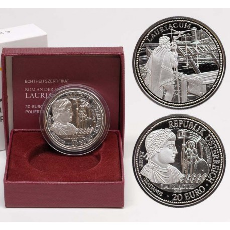 AUSTRIA 20 EUROS 2012 PUENTES y CALZADA Emperador GRACIANO - LAURIACUM KM.3210 MONEDA DE PLATA ESTUCHE Österreich