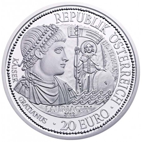AUSTRIA 20 EUROS 2012 PUENTES y CALZADA Emperador GRACIANO - LAURIACUM KM.3210 MONEDA DE PLATA ESTUCHE Österreich