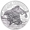 AUSTRIA 20 EUROS 2015 CAZA DEL MAMUT QUARTAR MONEDA DE PLATA ESTUCHE y CERTIFICADO Österreich silver CUATERNARIO