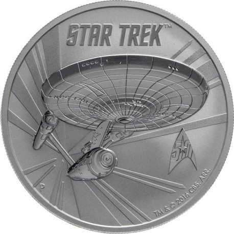 @RARA@ TUVALU 1 DOLAR 2016 STAR TREK USS ENTERPRISE MONEDA DE PLATA PURA SC $1 Dollar coin 1 ONZA 2016 OZ OUNCE