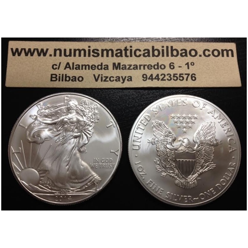 ESTADOS UNIDOS 1 DOLAR 2014 EAGLE LIBERTY MONEDA DE PLATA PURA SC $1 Dollar Coin USA UNITED STATES ONZA OZ OUNCE