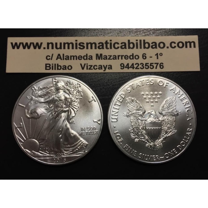 ESTADOS UNIDOS 1 DOLAR 2016 EAGLE LIBERTY MONEDA DE PLATA PURA SC $1 Dollar Coin USA UNITED STATES ONZA OZ OUNCE