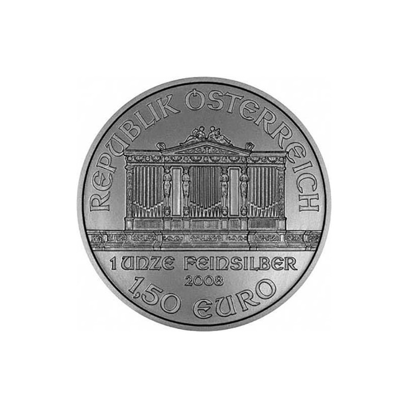 @1º AÑO DE EMISION@ AUSTRIA 1,50 EUROS 2008 FILARMONICA MONEDA DE PLATA SC 1 ONZA OZ OUNCE Österreich silver Philharmonic