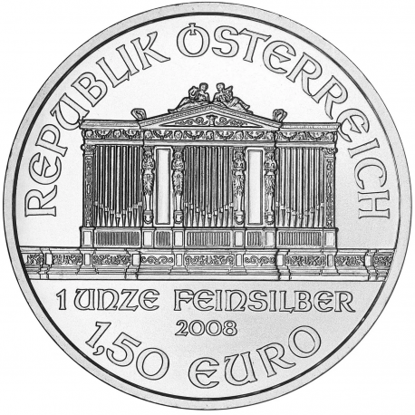 . @1º AÑO DE EMISION@ AUSTRIA 1,50 EUROS 2008 FILARMONICA MONEDA DE PLATA SC 1 ONZA OZ OUNCE Österreich silver Philharmonic
