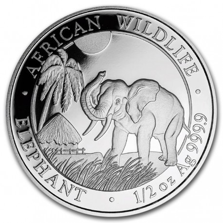 @LA DE LA FOTO@ SOMALIA 50 SHILLINGS 2017 ELEFANTES MONEDA DE PLATA PROOFLIKE OZ silver coin 1/2 ONZA