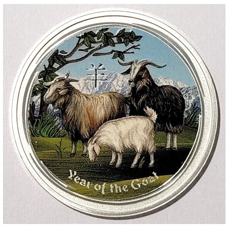 @COLORES@ AUSTRALIA 1 DOLAR 2015 AÑO DE LA CABRA 2ª SERIE LUNAR MONEDA DE PLATA silver 1 ONZA OZ OUNCE YEAR OF THE GOAT