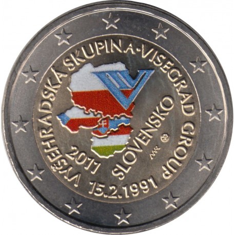 @COLORES@ ESLOVAQUIA 2 EUROS 2011 TRATADO DE VISEGRADO 20 ANIVERSARIO SC BIMETALICA MONEDA CONMEMORATIVA Slovakia Slowakie