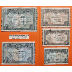 EUSKADI 5+10+25+50+100 PESETAS 1937 BILBAO Juego de 5 BILLETES MUY CIRCULADOS Guerra Civil 1936 EUZKADI R/1