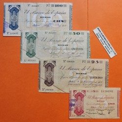 @RAROS@ BILBAO Serie de 4 Billetes 5+25+50+100 PESETAS 1936 GOBIERNO DE EUZKADI Guerra Civil en Euskadi BANCO DE ESPAÑA T/1
