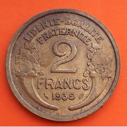 FRANCIA 2 FRANCOS 1939 DAMA Tipo MORLON KM.886 MONEDA DE LATON MBC- France PRE OCUPACION NAZI WWII