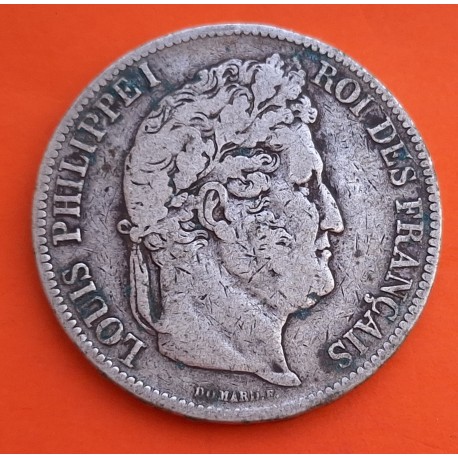 FRANCIA 5 FRANCOS 1841 BB Ceca de ESTRASBURGO Rey LOUIS PHILIPPE I KM.749.13 MONEDA DE PLATA MBC- Republique Francaise