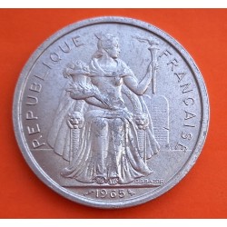 POLINESIA FRANCESA 5 FRANCOS 1965 PLAYA y DAMA CON CORNUCOPIA y ANTORCHA KM.4 MONEDA DE ALUMINIO EBC Polynesie Francaise