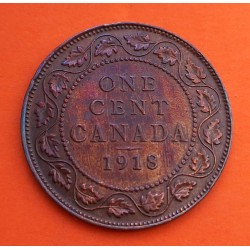 CANADA 1 CENTAVO 1918 REY JORGE V y VALOR KM.21 MONEDA DE COBRE MBC + PÁTINA ROJIZA 1 Cent